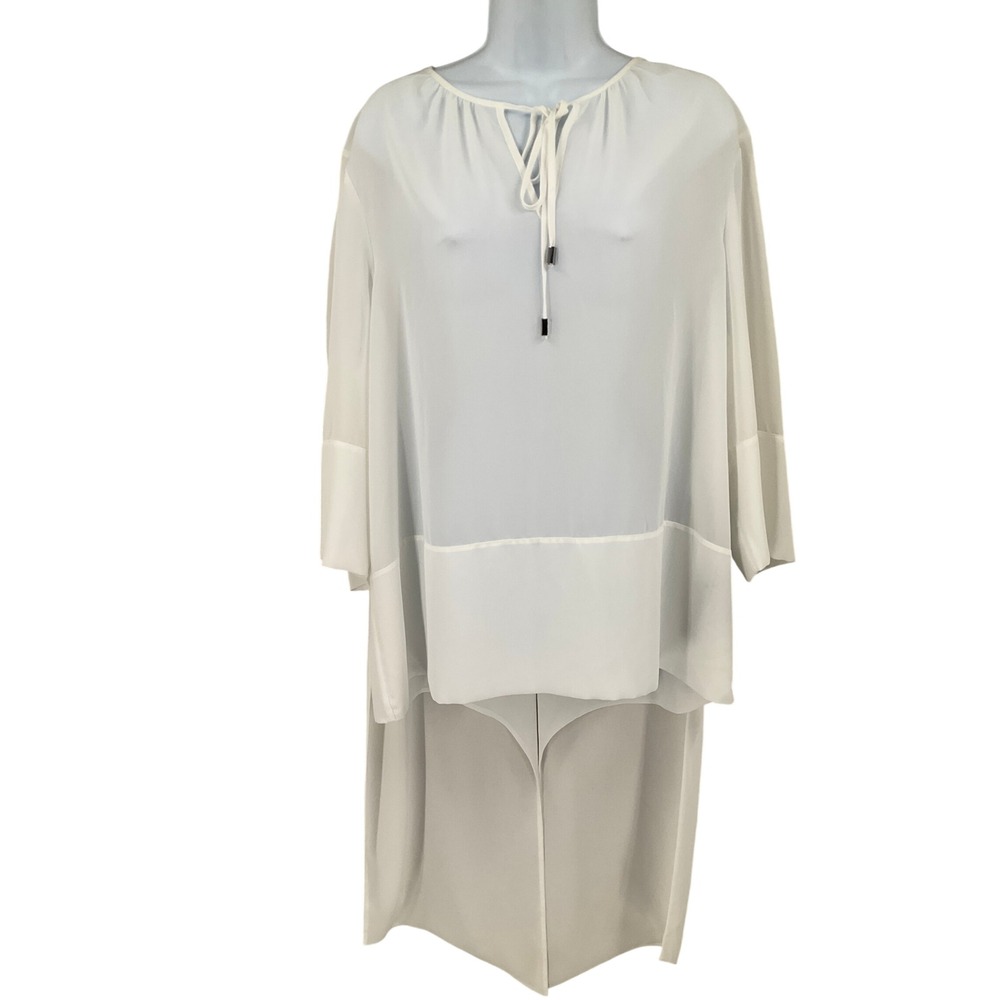 Chico's Tunic L White High Low Split Back Layering Minimalist Lagenlook NEW